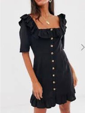 NWOT asos Button Down Ruffle Off the Shoulder Dress